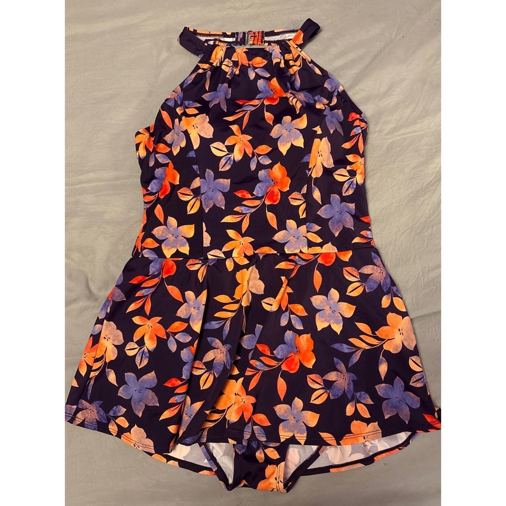 d&co Beach Women‎ Floral Swimdress One Piece Swimsuit Halter Size 10